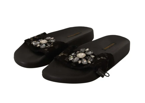 Dolce & Gabbana Women's Elegant Floral Lace Crystal-Embellished Slides
