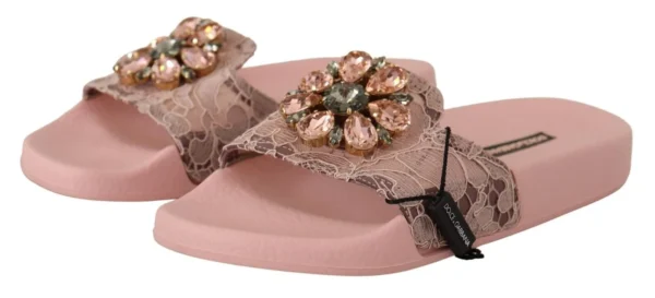 Dolce & Gabbana Women's Floral Lace Crystal Embellished Slide Flats