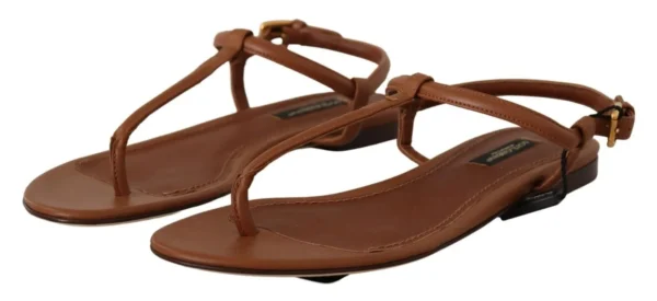 Dolce & Gabbana Women's Elegant Leather T-Strap Flat Sandals