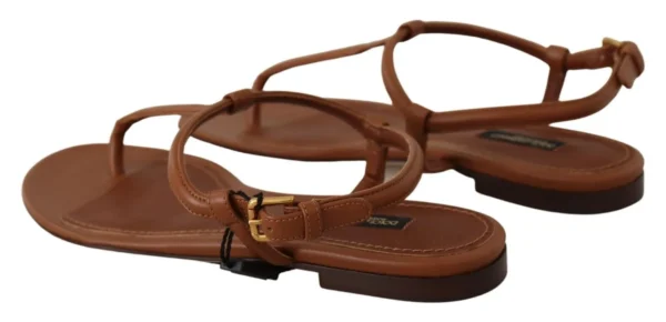 Dolce & Gabbana Women's Elegant Leather T-Strap Flat Sandals