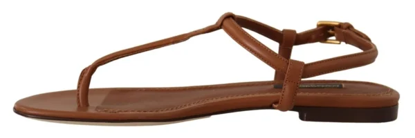 Dolce & Gabbana Women's Elegant Leather T-Strap Flat Sandals