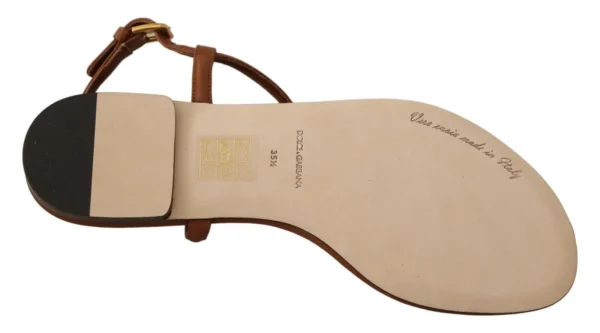 Dolce & Gabbana Women's Elegant Leather T-Strap Flat Sandals
