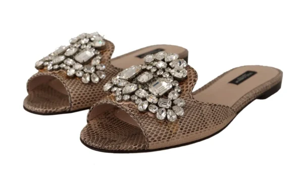 Dolce & Gabbana Women's Crystal Embellished Nude Leather Slides