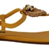 Dolce & Gabbana Women's Mustard T-Strap Flat Sandals with Heart Embellishment