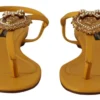 Dolce & Gabbana Women's Mustard T-Strap Flat Sandals with Heart Embellishment