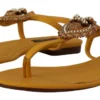 Dolce & Gabbana Women's Mustard T-Strap Flat Sandals with Heart Embellishment