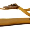 Dolce & Gabbana Women's Mustard T-Strap Flat Sandals with Heart Embellishment
