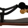 Dolce & Gabbana Women's Chic Leather Ankle Strap Flats with Gold Detailing