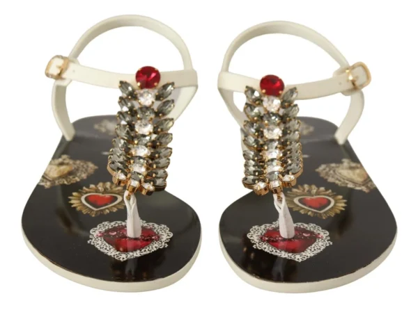 Dolce & Gabbana Women's T-Strap Heart Crystal Embellished Sandals