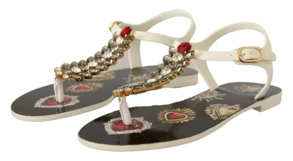 Dolce & Gabbana Women's T-Strap Heart Crystal Embellished Sandals