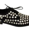 Dolce & Gabbana Women's Elegant Crystal-Embellished Lace-Up Flats