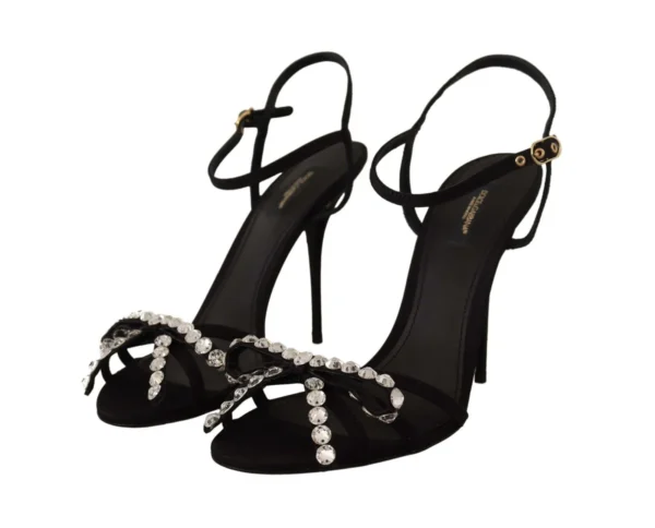 Dolce & Gabbana Women's Elegant Black Viscose Ankle Strap Sandals with Crystals