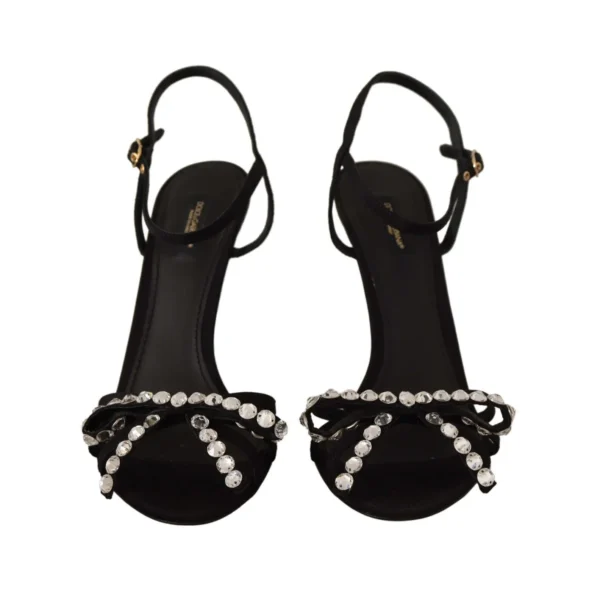 Dolce & Gabbana Women's Elegant Black Viscose Ankle Strap Sandals with Crystals