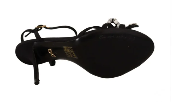 Dolce & Gabbana Women's Elegant Black Viscose Ankle Strap Sandals with Crystals