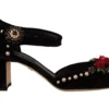 Dolce & Gabbana Women's Black Crystal Rose Heel Sandals