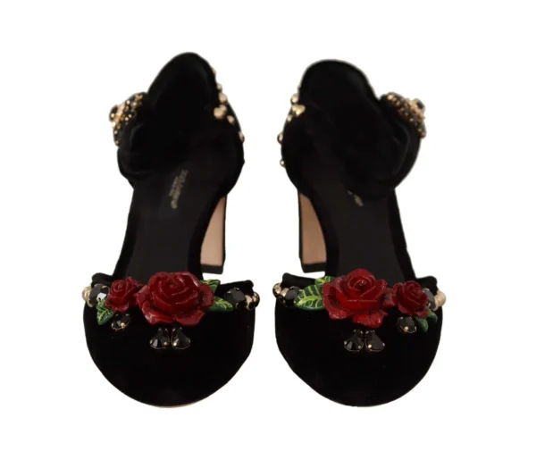Dolce & Gabbana Women's Black Crystal Rose Heel Sandals