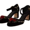 Dolce & Gabbana Women's Black Crystal Rose Heel Sandals