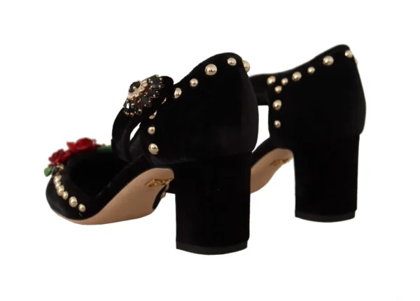 Dolce & Gabbana Women's Black Crystal Rose Heel Sandals
