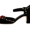 Dolce & Gabbana Women's Black Crystal Rose Heel Sandals