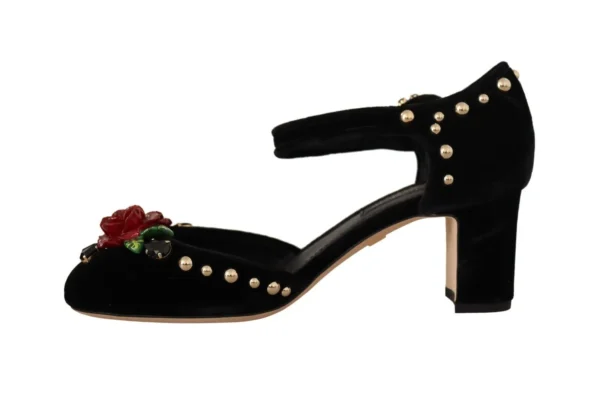 Dolce & Gabbana Women's Black Crystal Rose Heel Sandals