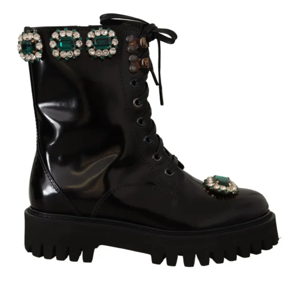 Dolce & Gabbana Women's Elegant Mid-Calf Combat Boots with Crystals
