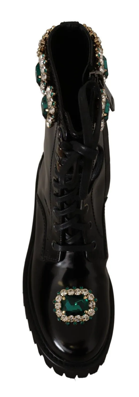 Dolce & Gabbana Women's Elegant Mid-Calf Combat Boots with Crystals