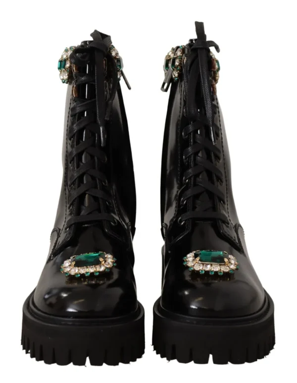 Dolce & Gabbana Women's Elegant Mid-Calf Combat Boots with Crystals