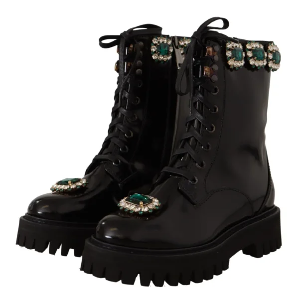 Dolce & Gabbana Women's Elegant Mid-Calf Combat Boots with Crystals