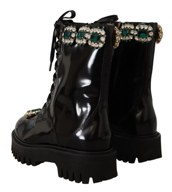 Dolce & Gabbana Women's Elegant Mid-Calf Combat Boots with Crystals