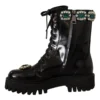 Dolce & Gabbana Women's Elegant Mid-Calf Combat Boots with Crystals
