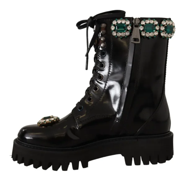 Dolce & Gabbana Women's Elegant Mid-Calf Combat Boots with Crystals