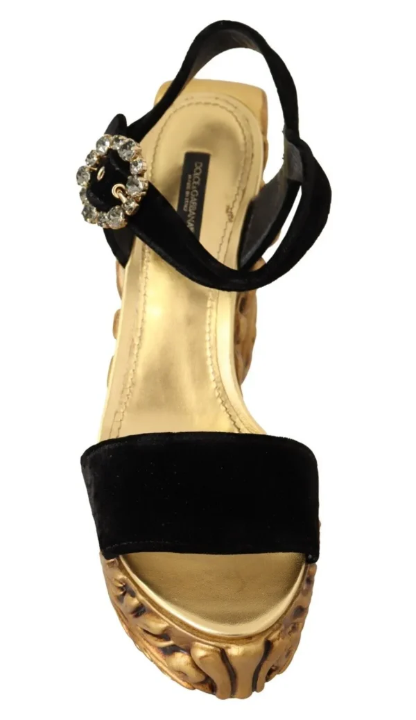 Dolce & Gabbana Women's Baroque Velvet Heels in Black and Gold