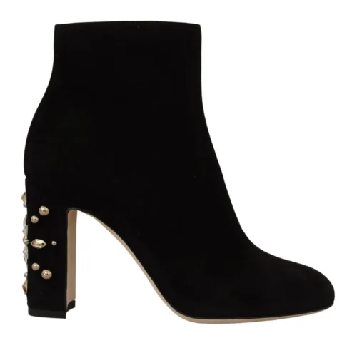 Dolce & Gabbana Women's Elegant Suede Ankle Boots with Crystal Embellishment