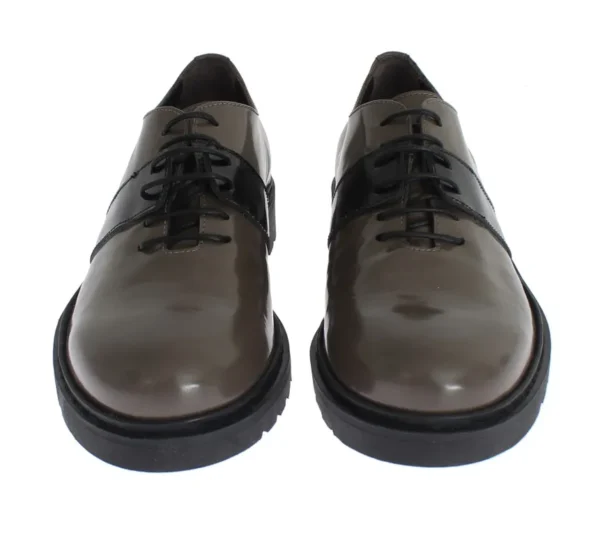 AI_ Women's Elegant Gray Brown Leather Lace-up Shoes