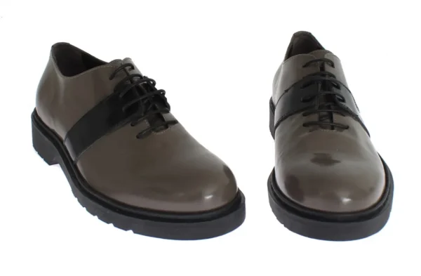 AI_ Women's Elegant Gray Brown Leather Lace-up Shoes