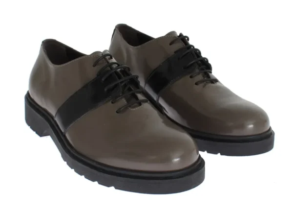 AI_ Women's Elegant Gray Brown Leather Lace-up Shoes