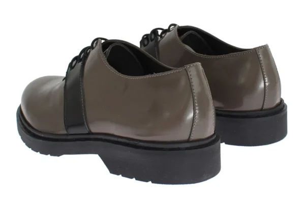 AI_ Women's Elegant Gray Brown Leather Lace-up Shoes