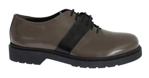 AI_ Women's Elegant Gray Brown Leather Lace-up Shoes