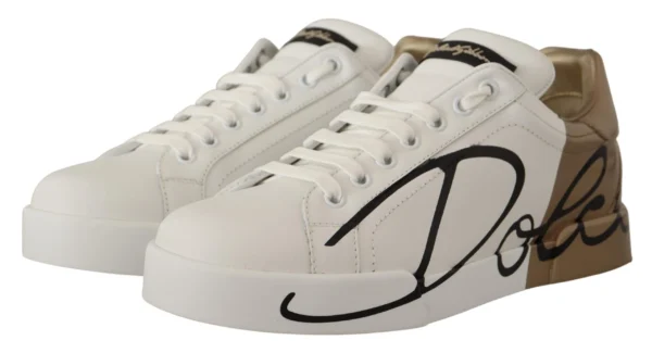 Dolce & Gabbana Women's Elegant White Gold Portofino Sneakers