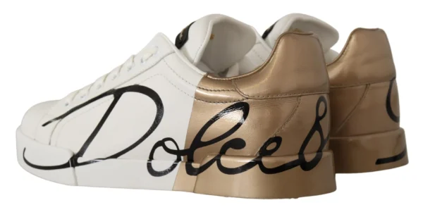 Dolce & Gabbana Women's Elegant White Gold Portofino Sneakers