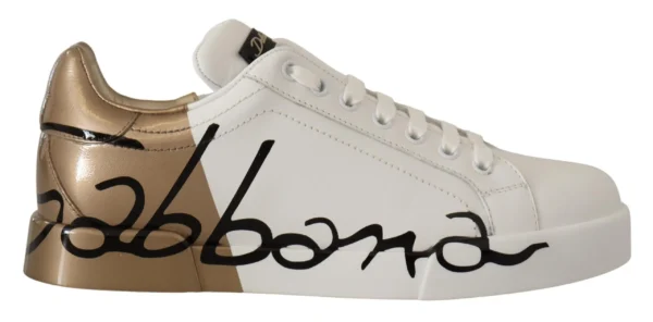 Dolce & Gabbana Women's Elegant White Gold Portofino Sneakers