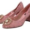 Dolce & Gabbana Women's Pastel Pink Lace Crystal Embellished Pumps