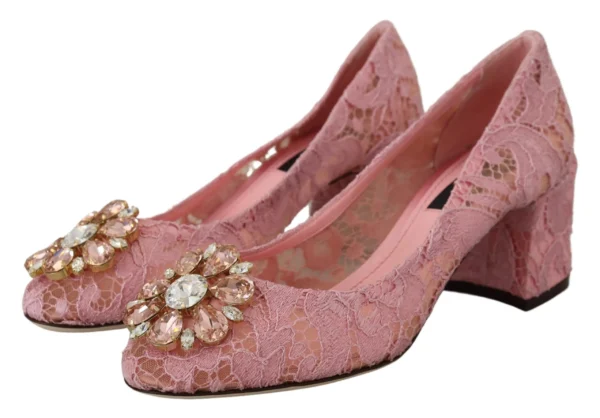 Dolce & Gabbana Women's Pastel Pink Lace Crystal Embellished Pumps