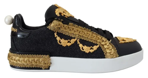 Dolce & Gabbana Women's Elegant Portofino Leather Sneakers in Black