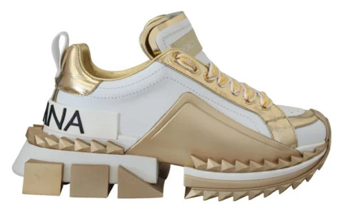 Dolce & Gabbana Women's Elegant White and Gold Leather Sneakers