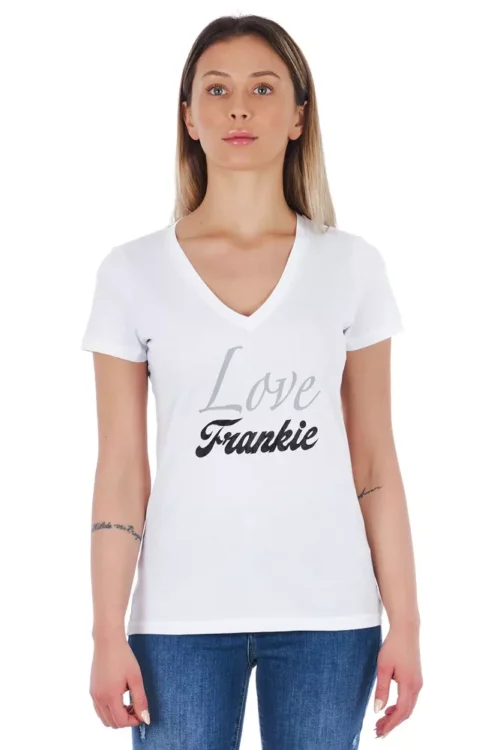 Frankie Morello Women's White Cotton Women TShirt