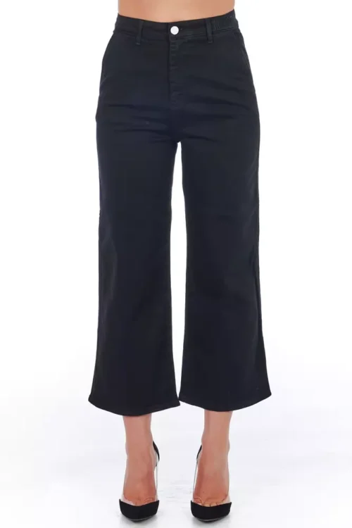 Frankie Morello Women's Black Cotton Women Cropped Trouser