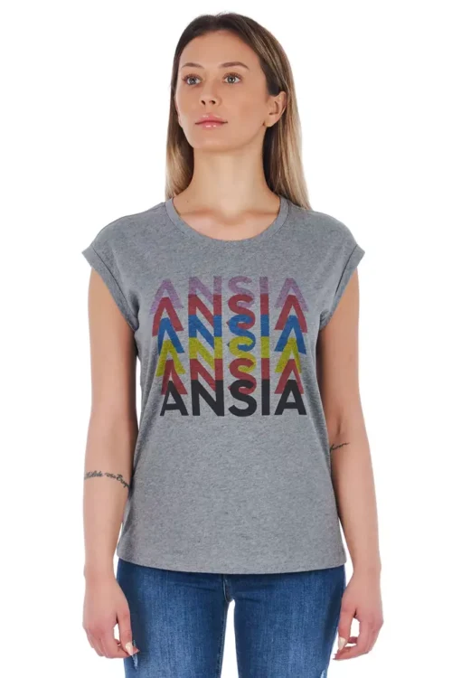 Frankie Morello Women's Gray Cotton Women T-Shirt