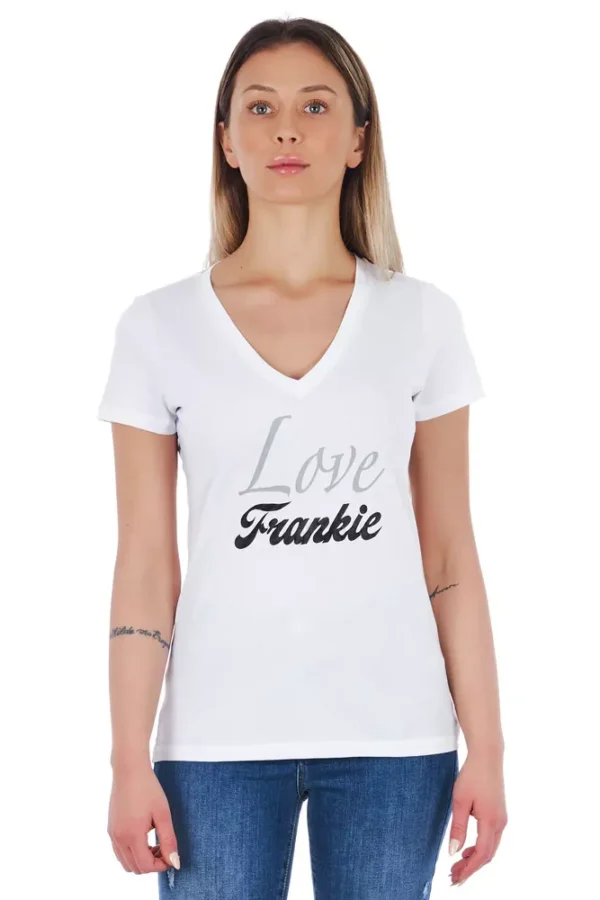 Frankie Morello Women's White Cotton Women TShirt