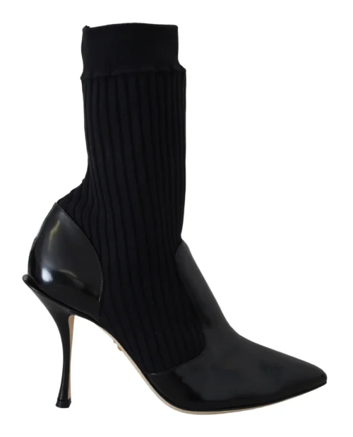 Dolce & Gabbana Women's Elegant Black Leather Calf Socks Boots